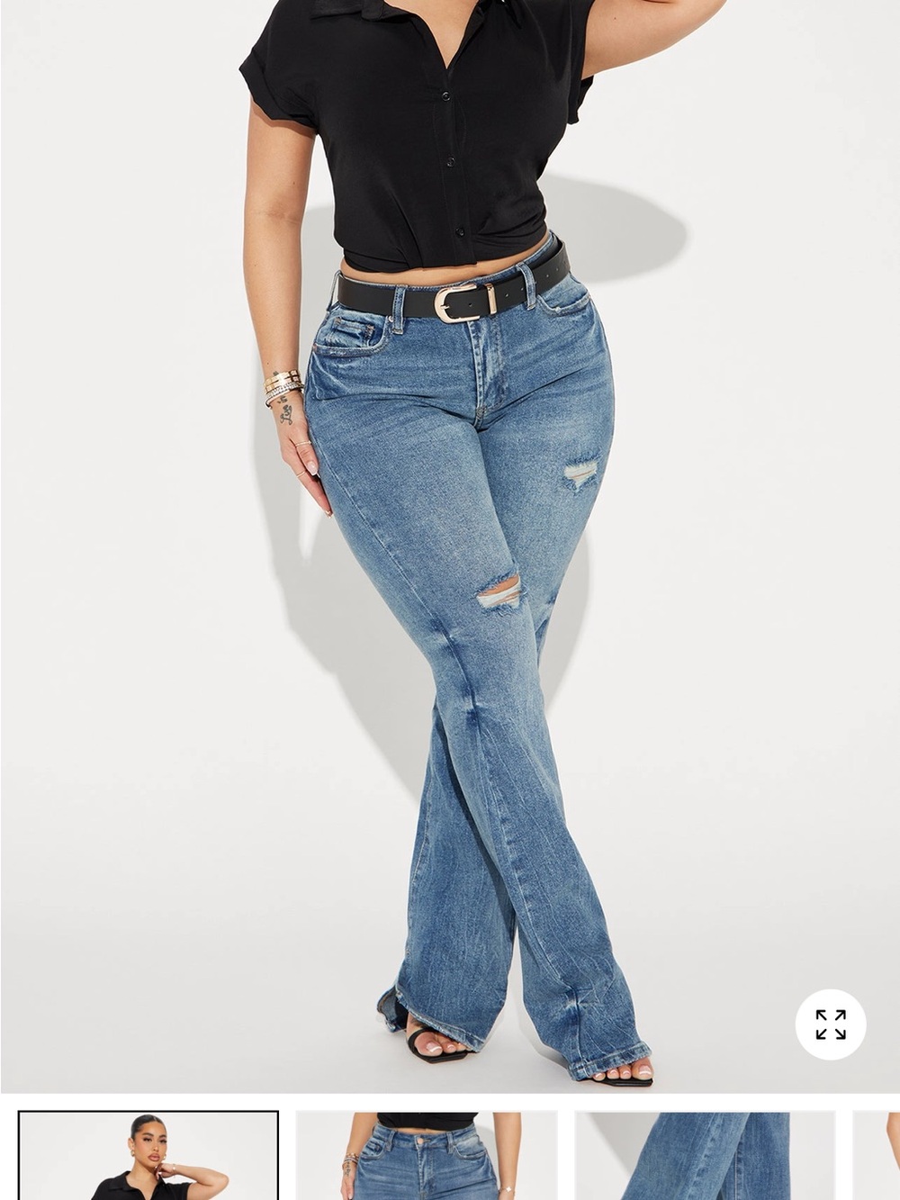 Fashion Nova Medium Blue Bootcut Distressed Jeans